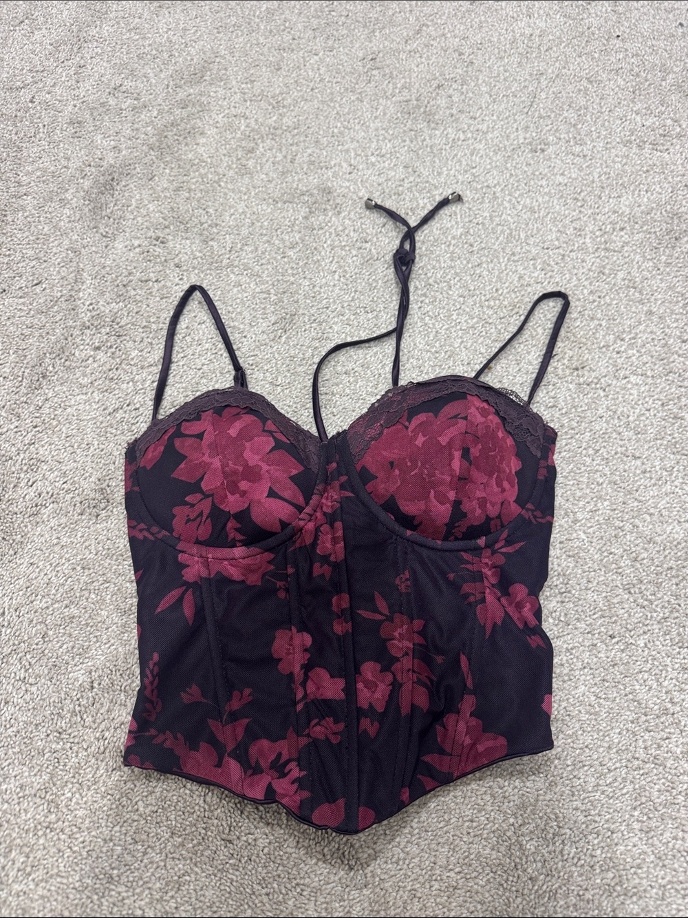 Floral Bustier Corset Top - Black & Burgundy